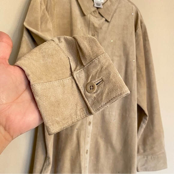 Vintage The Quacker Factory Tan Leather Button Up Shirt Shacket Size 1X - Picture 6 of 16